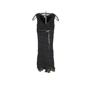 Y2K 90s Slip Dress Womens M Polka Dot Black Midi Flowy Baby Doll Dainty Ribbon